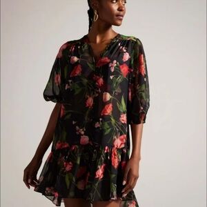 NWT TED BAKER Emilee Floral Black and Red Dress